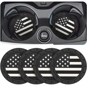 American Flag Car Cup Coasters 4-Pack Cup Holder Anti Slip Rubber Vehicle Black